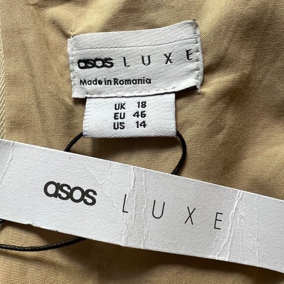 Asos Luxe Size 14 NEW Beige Cotton One Shoulder Dress w Corset Detail & Ruffles - Picture 10 of 16